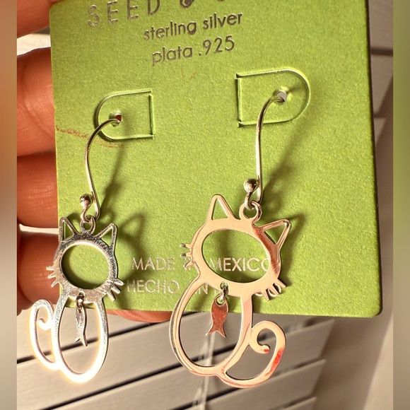 Sterling Silver Jewelry - Silver Cat Outline Earrings